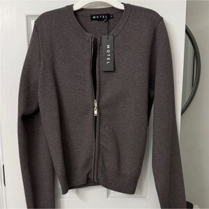 Motel Rocks Gray Zip-Up Sweater